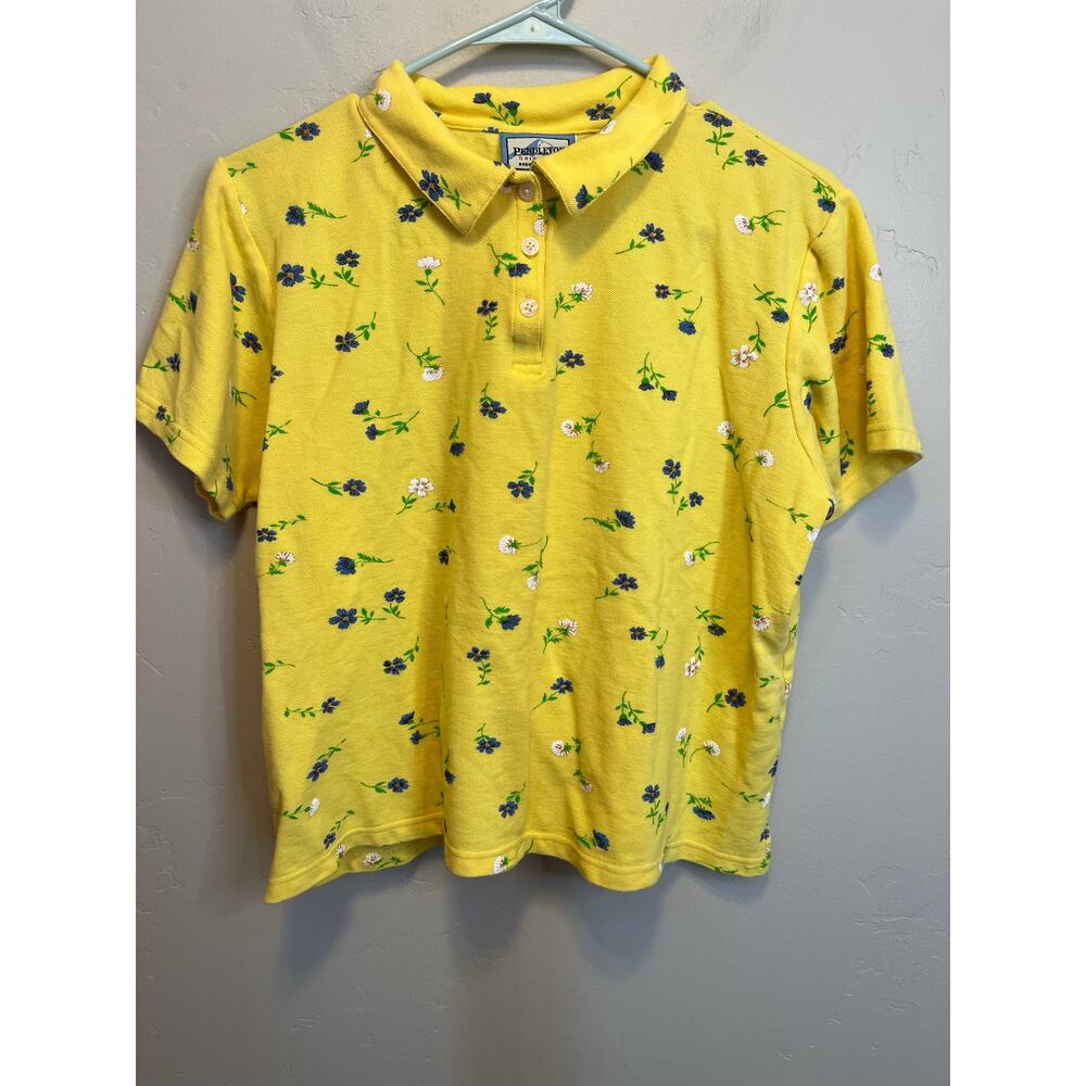 Pendleton Collared Button Up Yellow Floral Short … - image 7